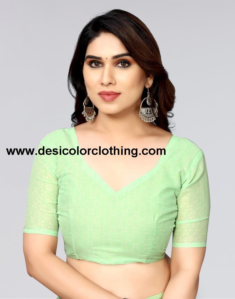 Parrot Green Printed Georgette Saree