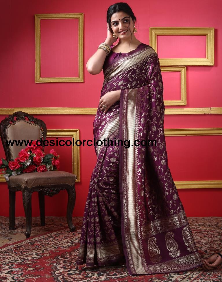 Dark Maroon Silk Plain Saree