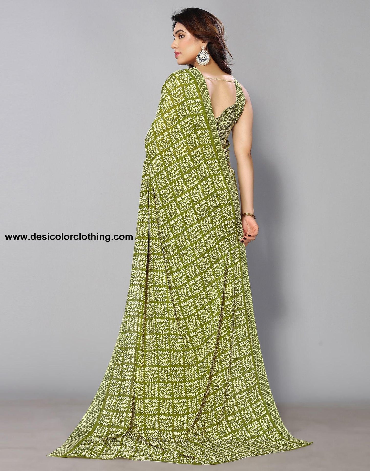 Parrot Green Printed Saree