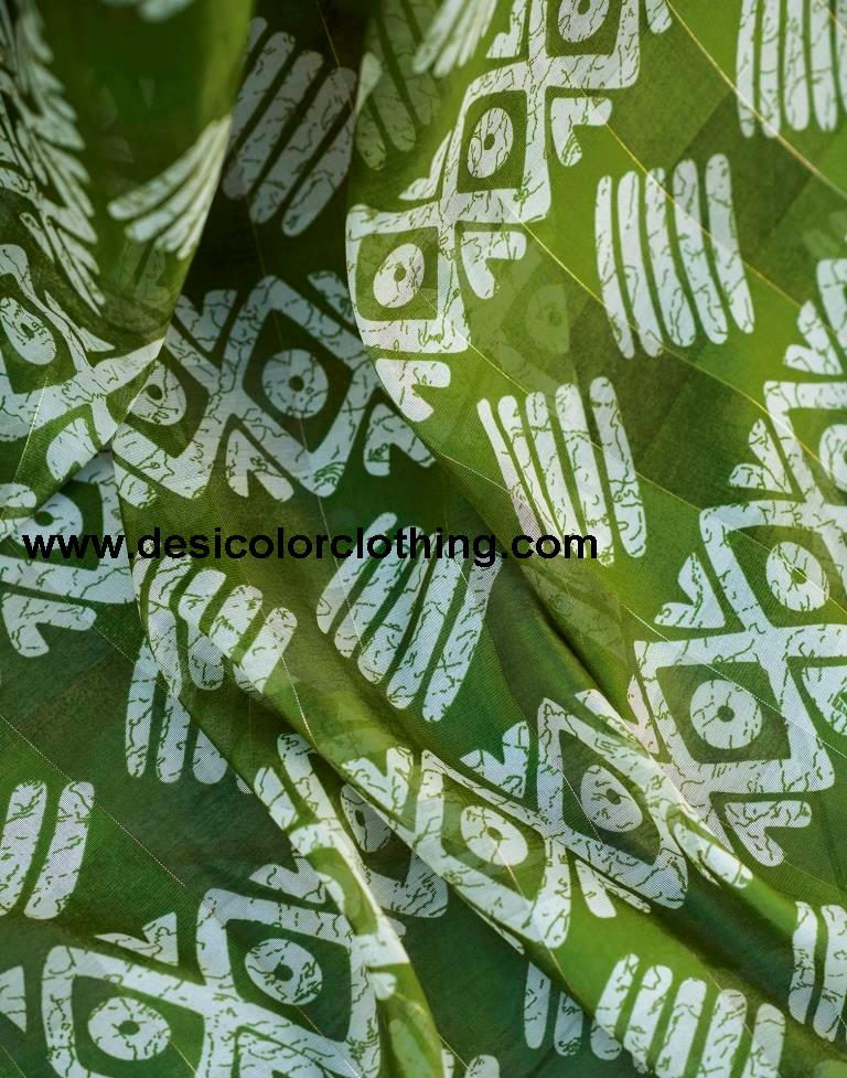Olive Green Printed Cotton Saree