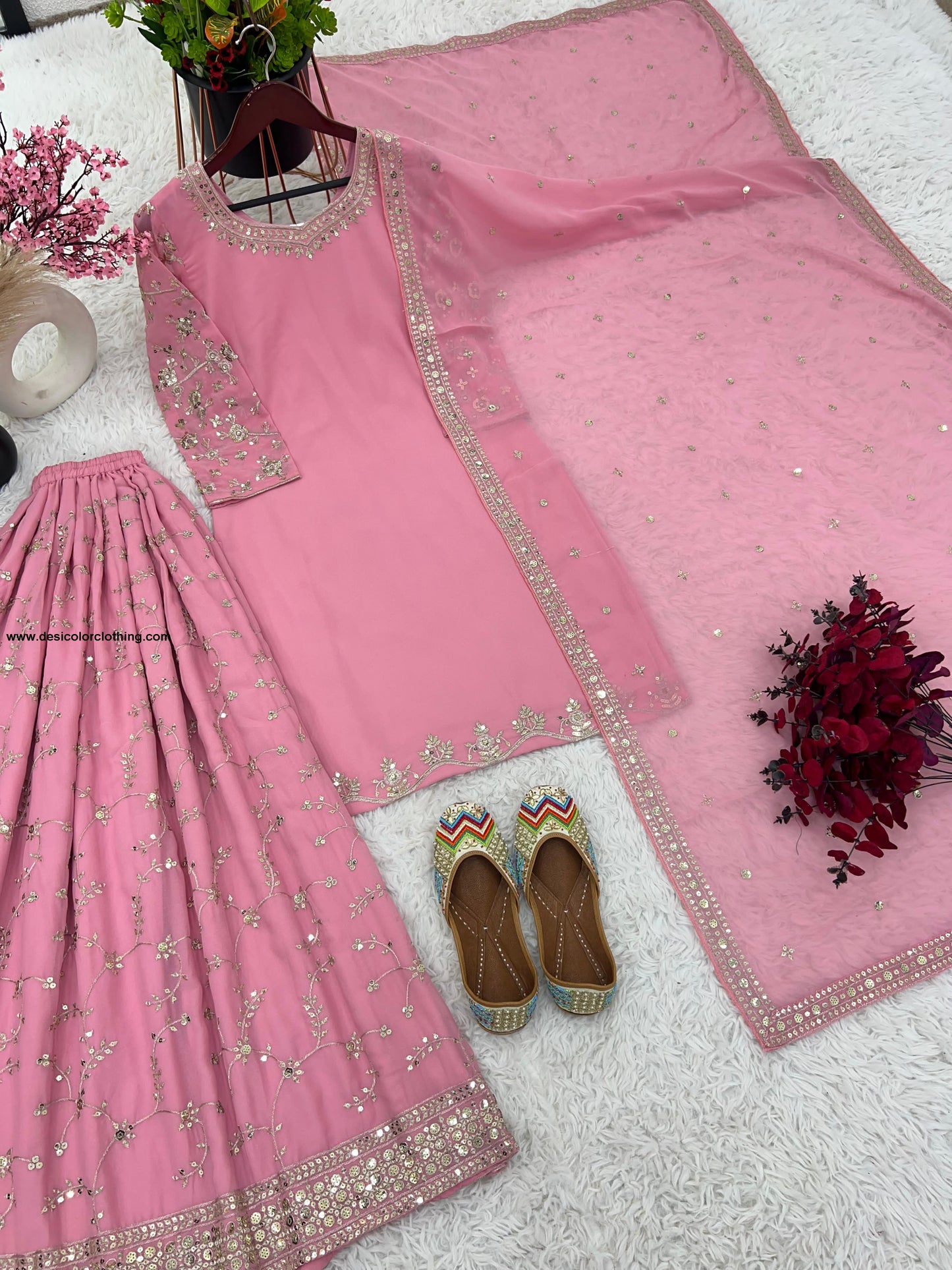 Party Wear Look Top-Plazzo and Dupatta With Heavy Embroidery Work