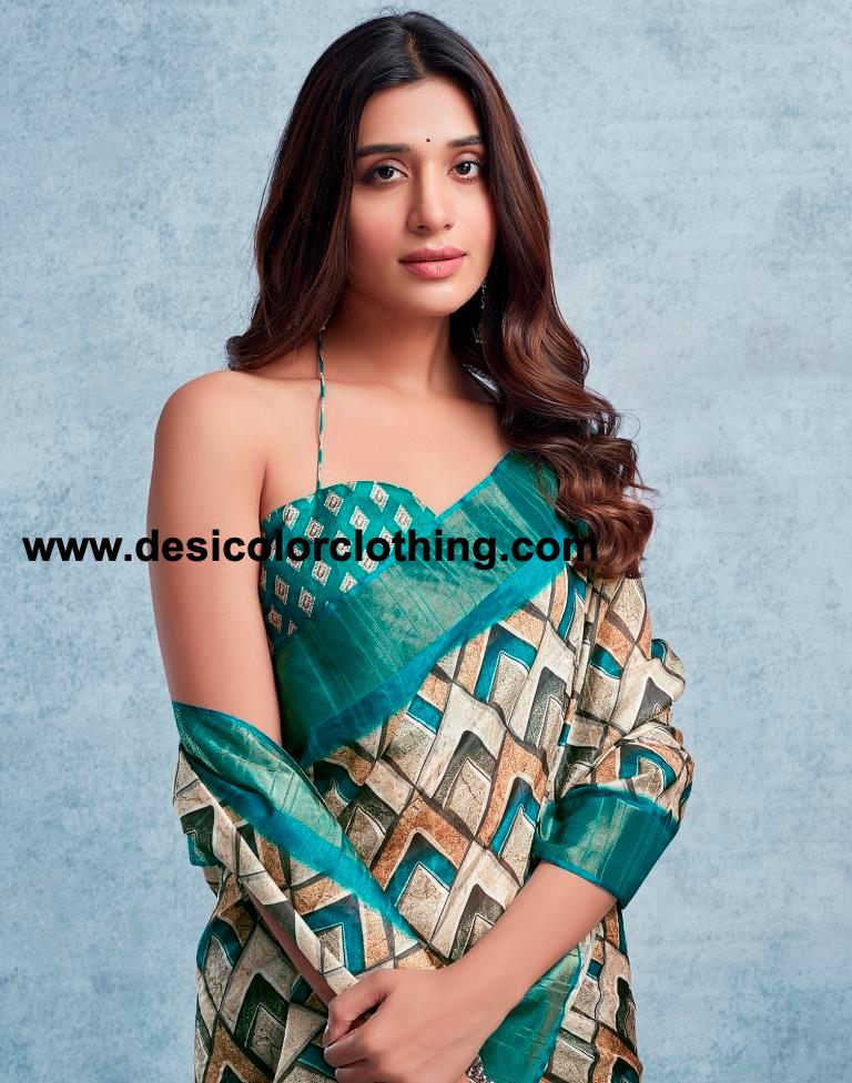 Rama Green Silk Printed Saree