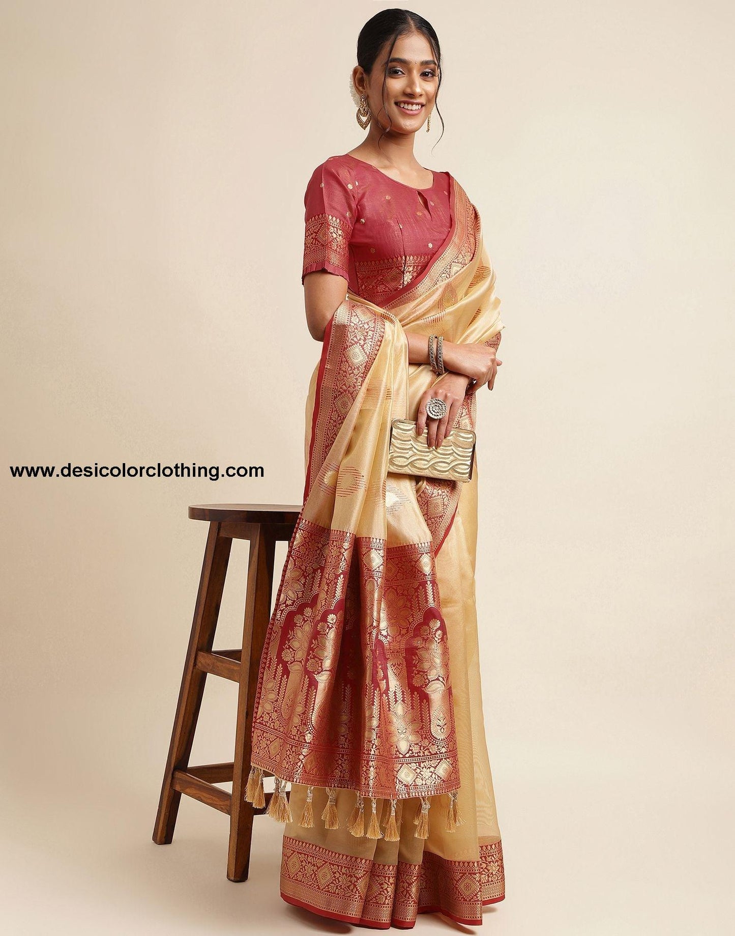Beige Silk Banarasi Saree