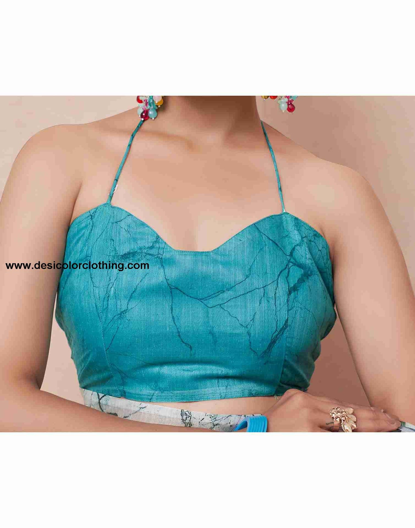 Turquoise Cotton Printed Saree