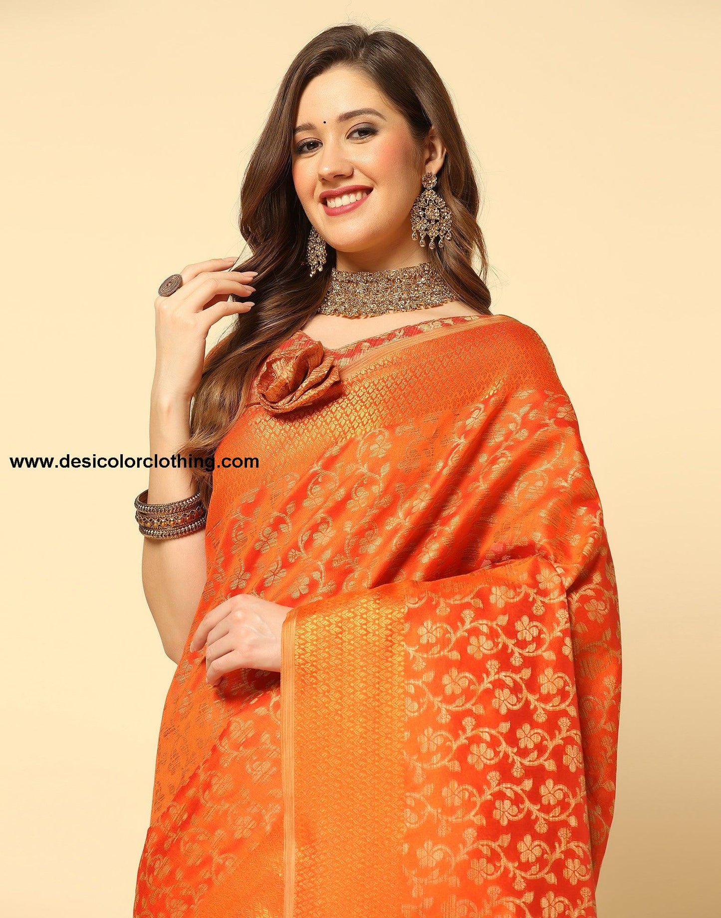 Orange Banarasi Silk Saree