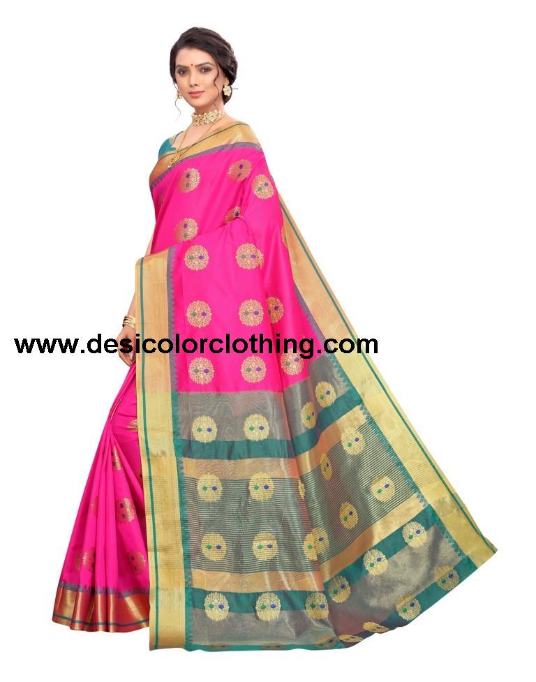 Dark Pink Coloured Poly Silk Jacquard Partywear saree