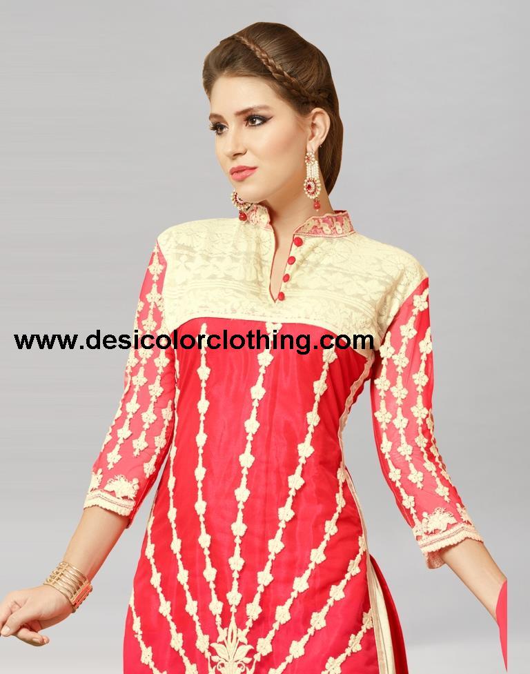 Pink Georgette Embroidered Unstitched Salwar Suit