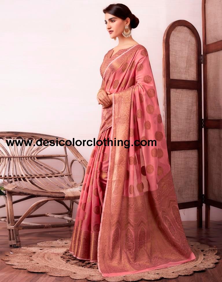 Dusty Pink Silk Plain Saree