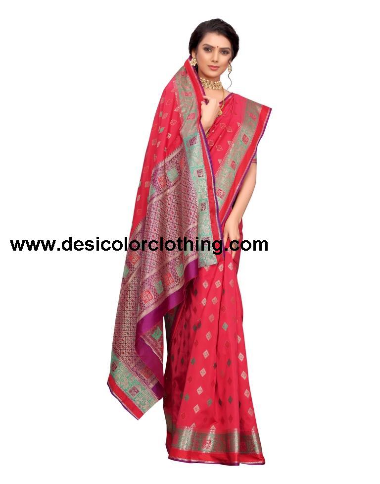 Pink Coloured Poly Silk Jacquard Partywear saree