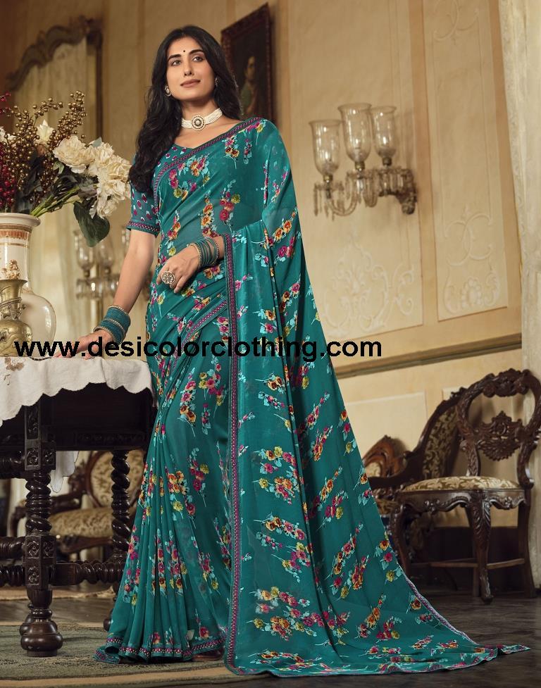 Rama Georgette Printed Saree