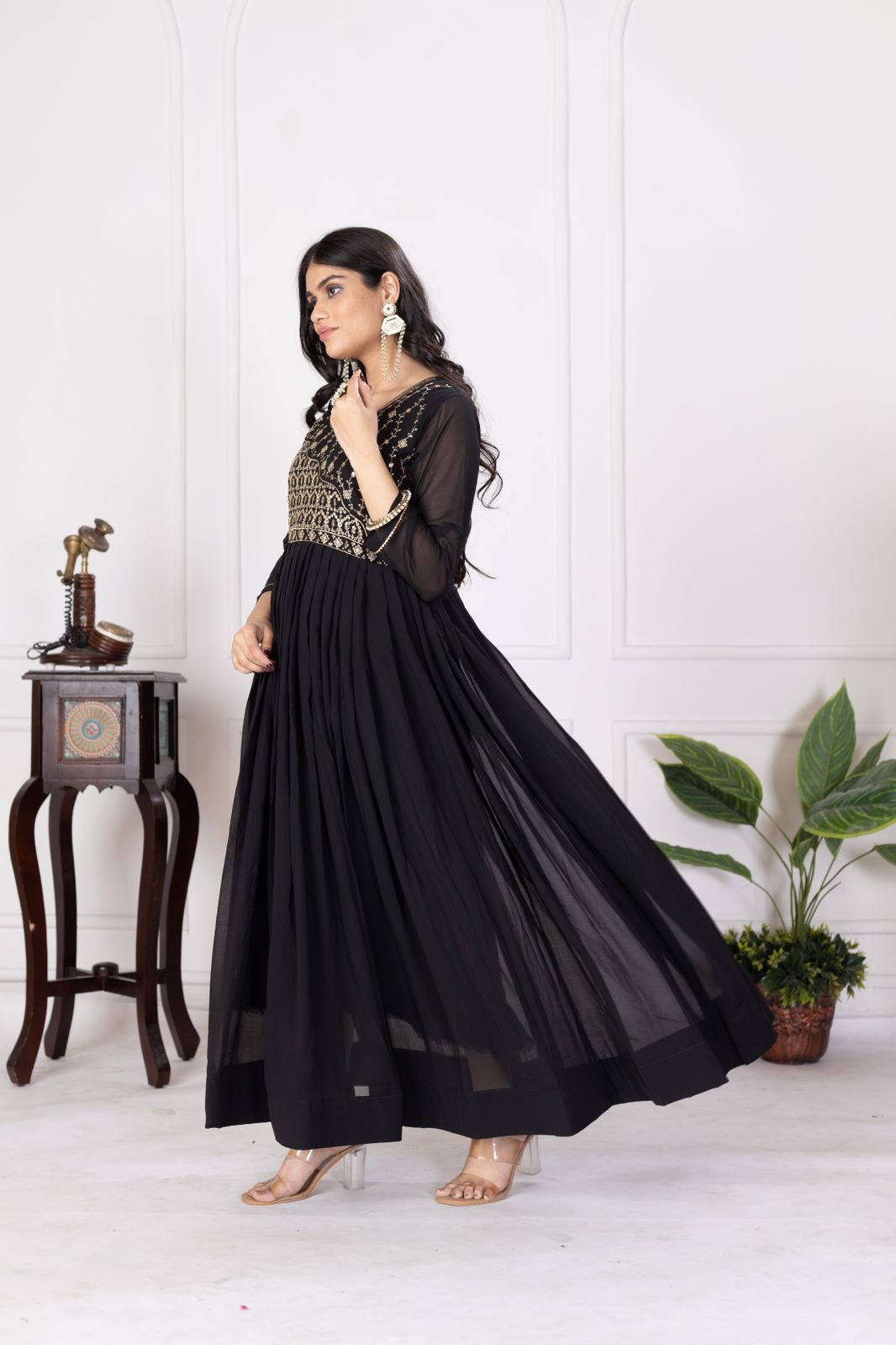 Product Image - Elegant Black Designer Gown - Sindoor