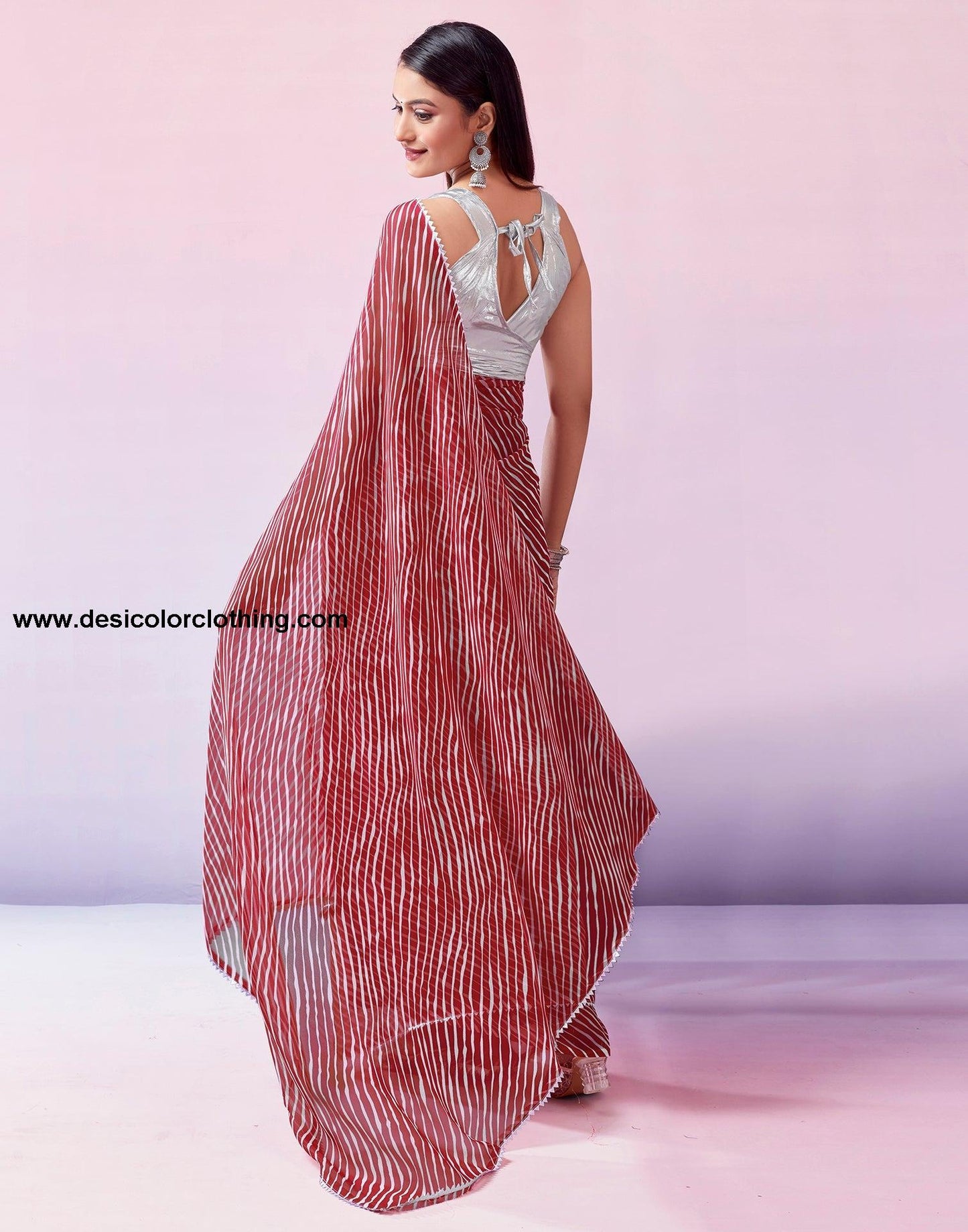 Red Georgette Printed Saree