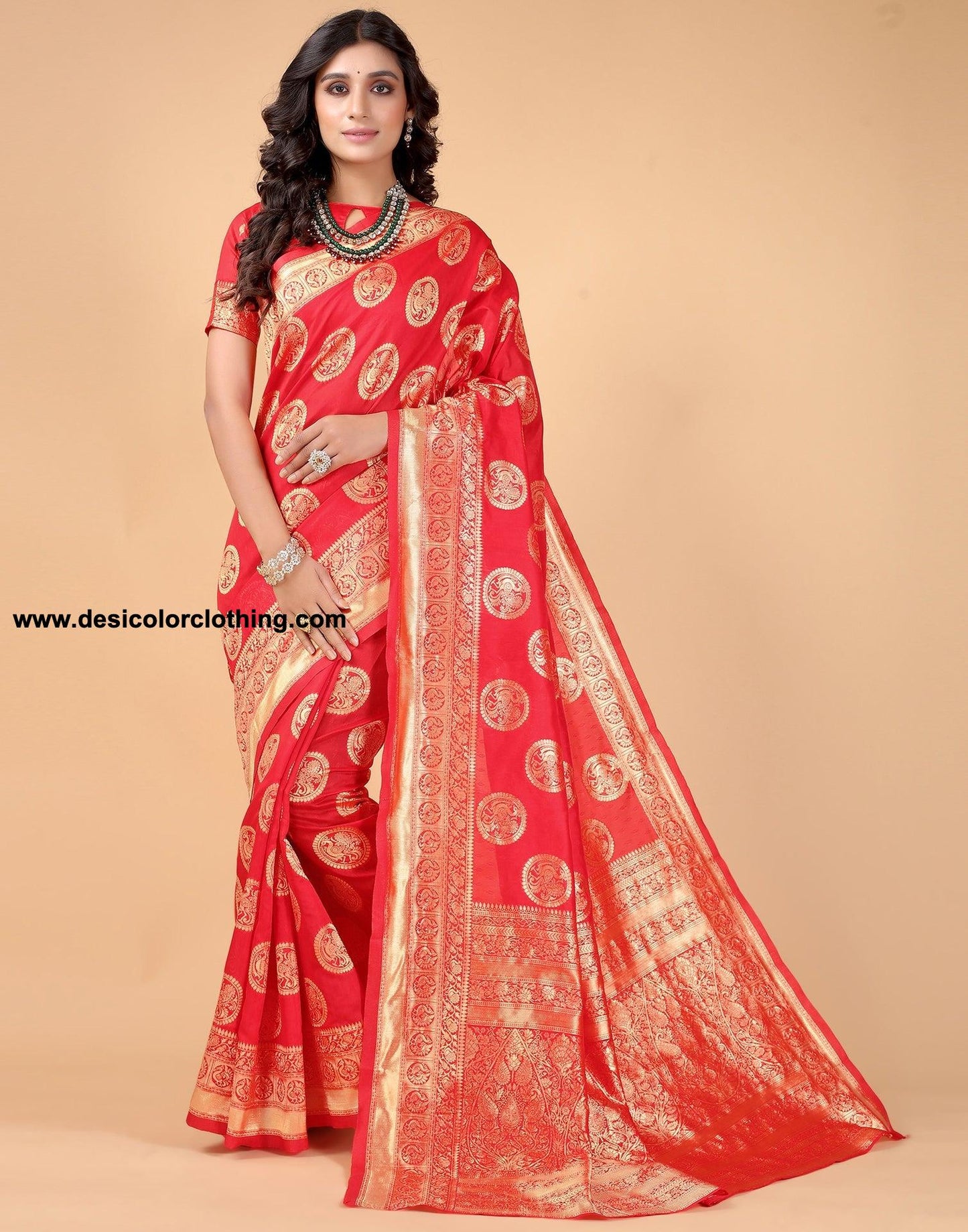 red saree with golden blouse