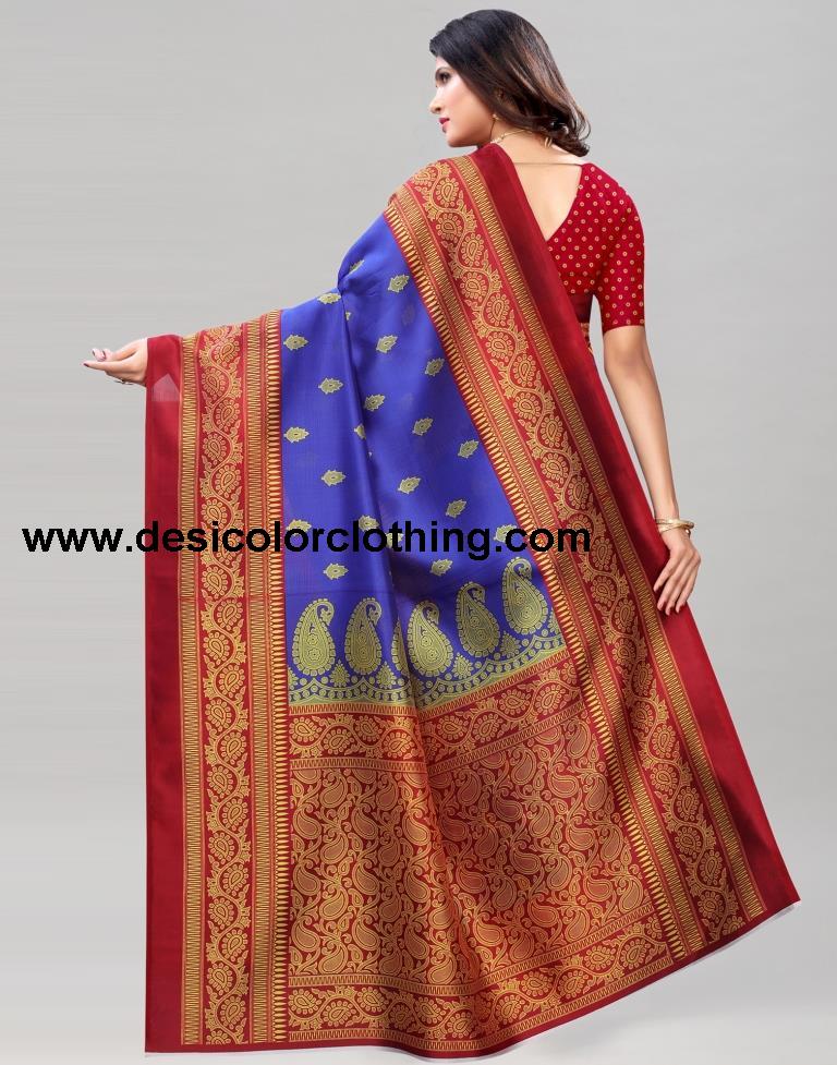 Blue Coloured Poly Silk Printed Partywear saree