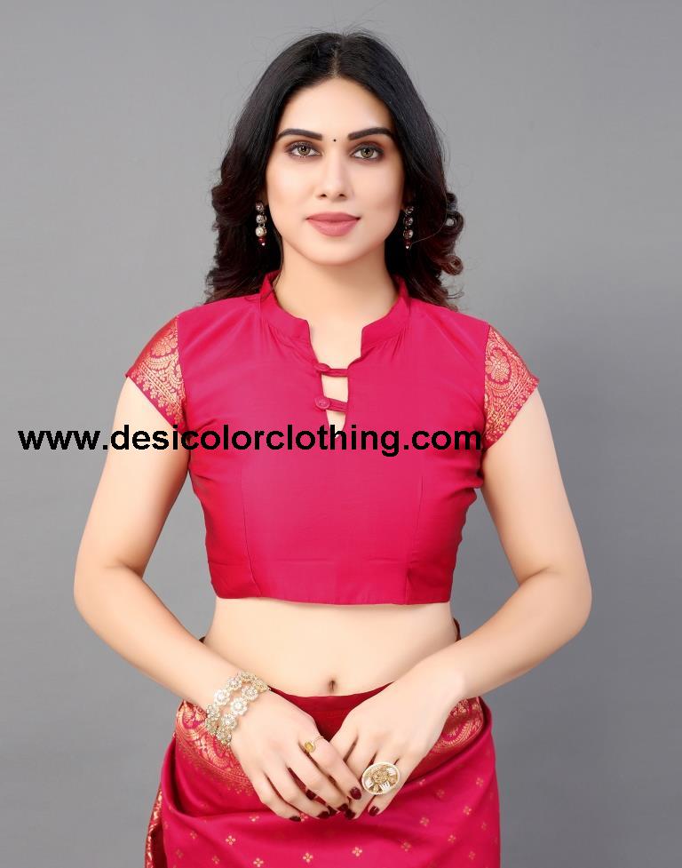 Pink And Golden Banarasi Silk Saree