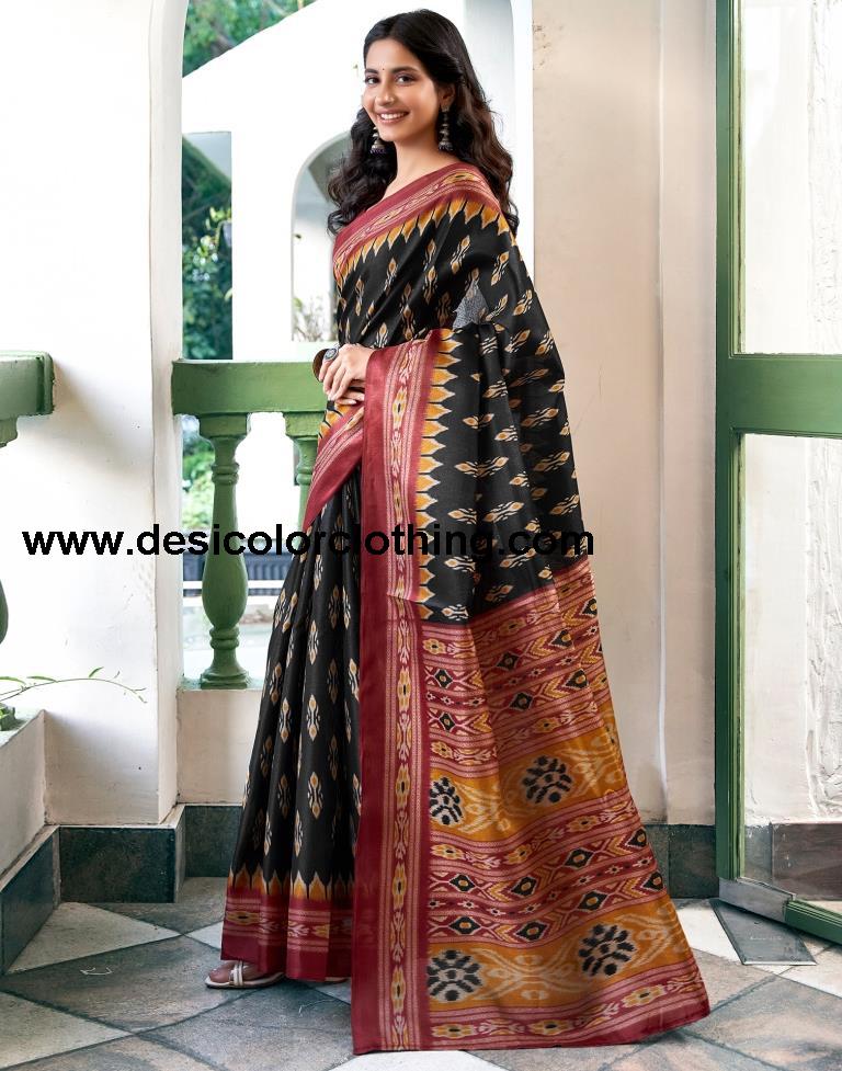 Black Silk Printed Saree