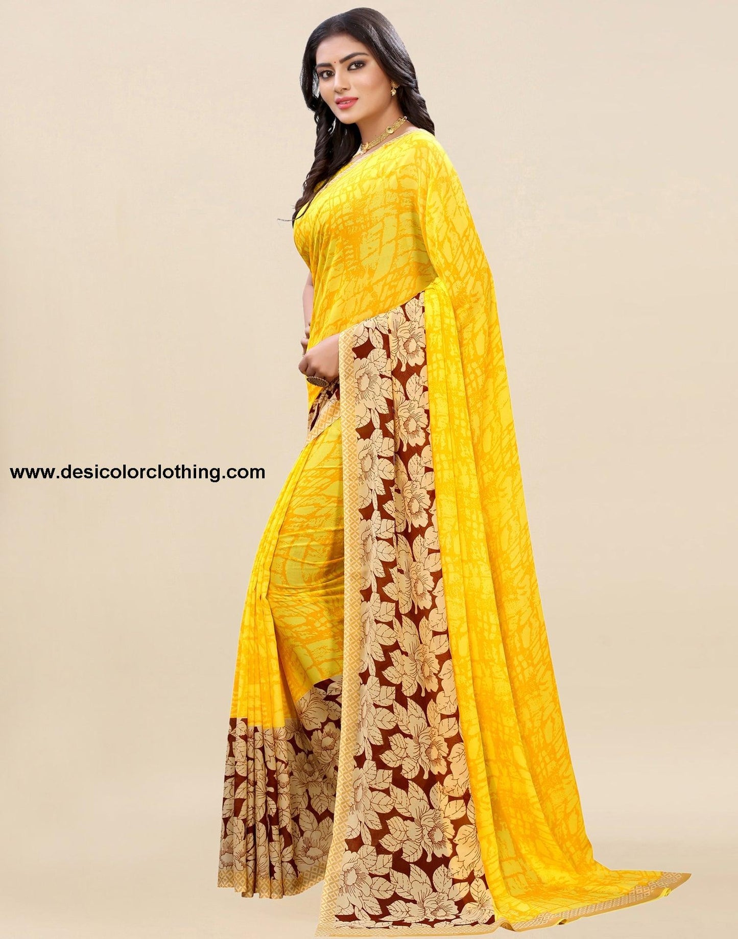 Yellow Printed Saree | 1182S106