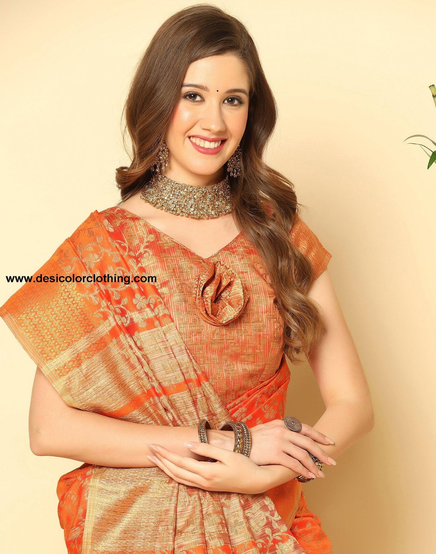 Orange Banarasi Silk Saree