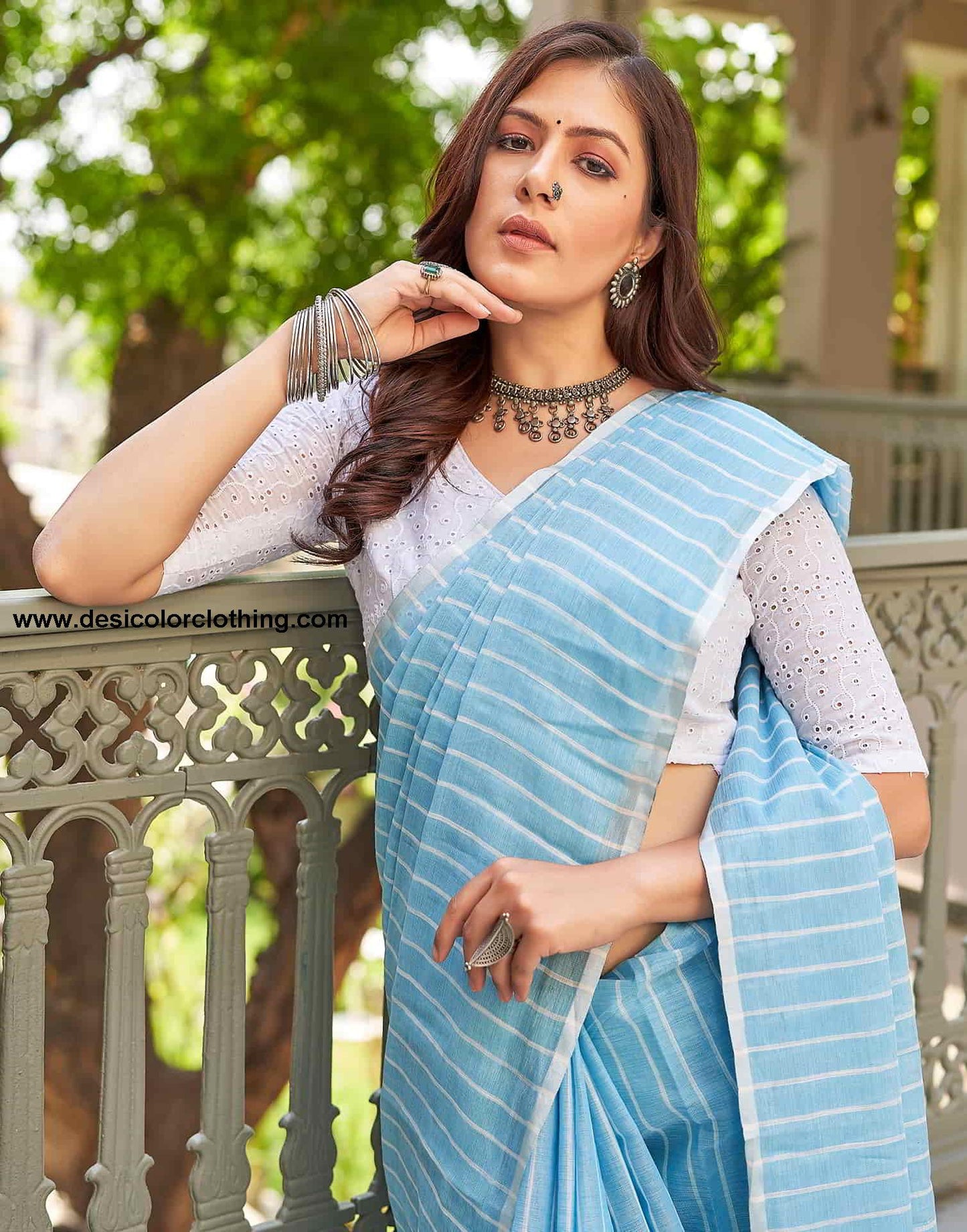 Blue Leheriya Linen Woven Saree