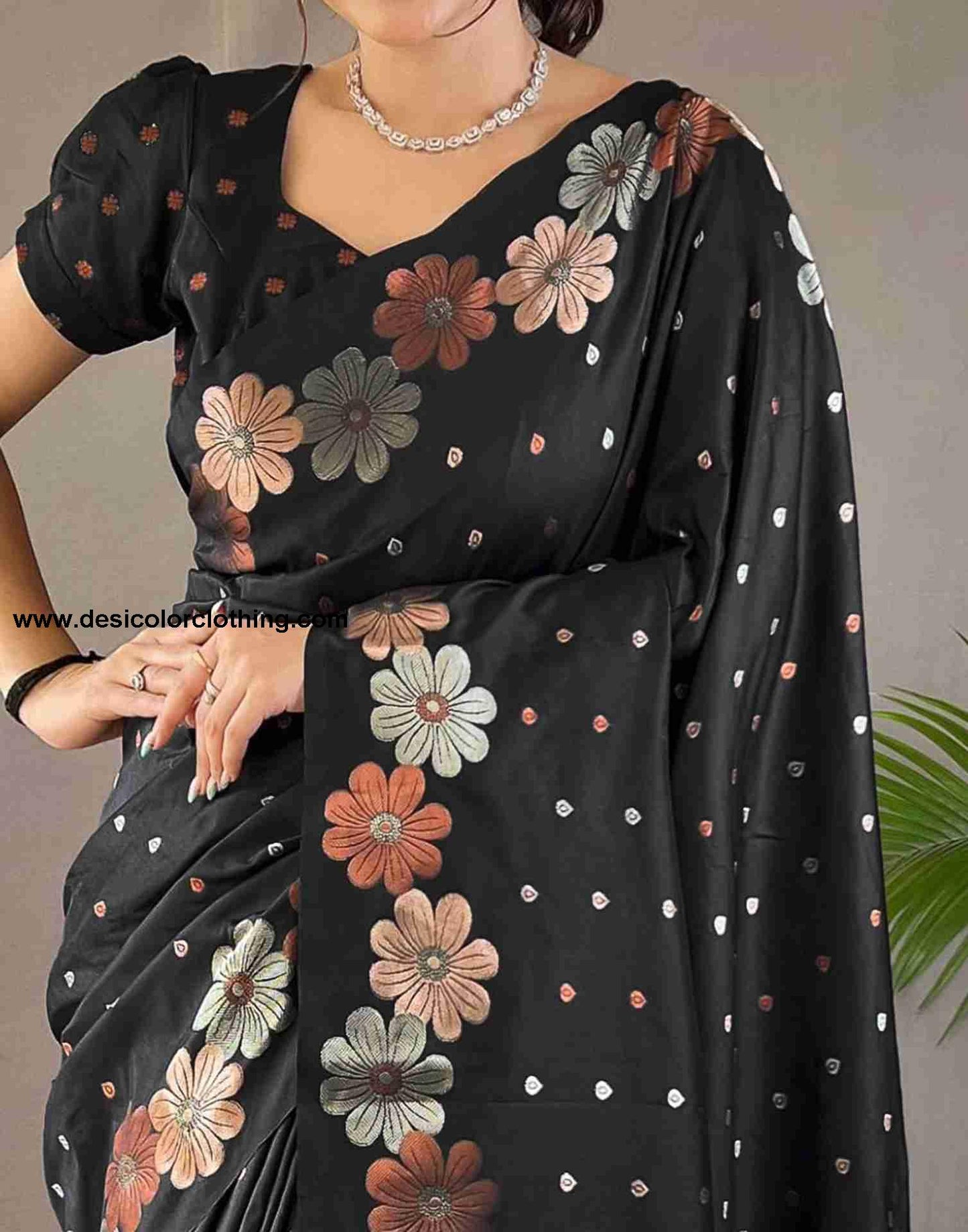 Black Silk Plain Saree