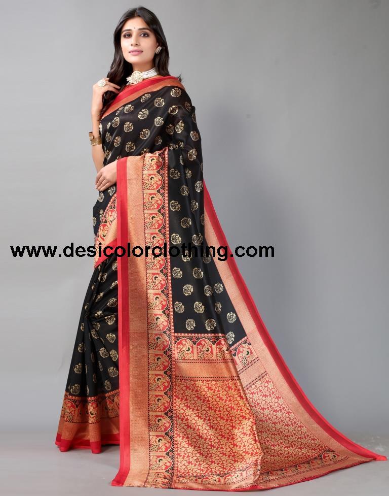 Black Printed Silk Saree