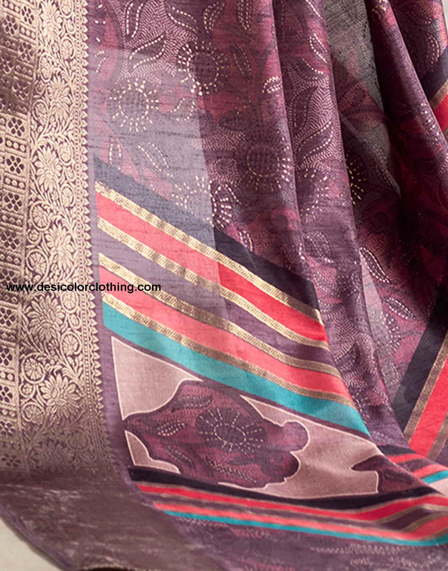 Purple Silk Printed Saree