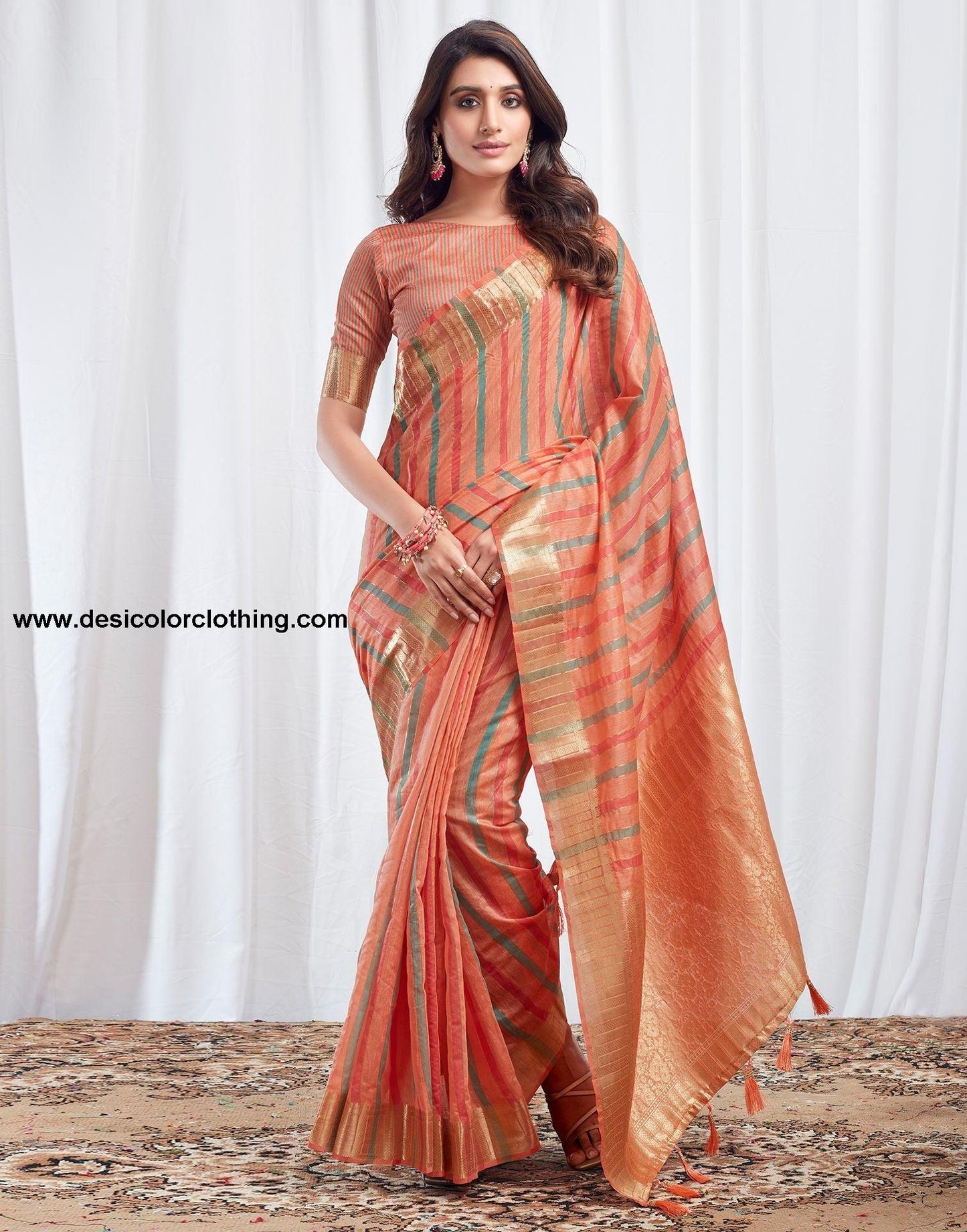 Peach Woven Silk Saree