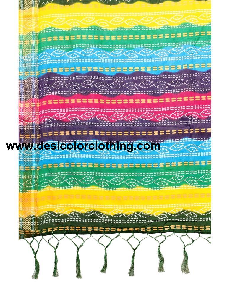 Green Coloured Cotton Bandhani Printed Saree