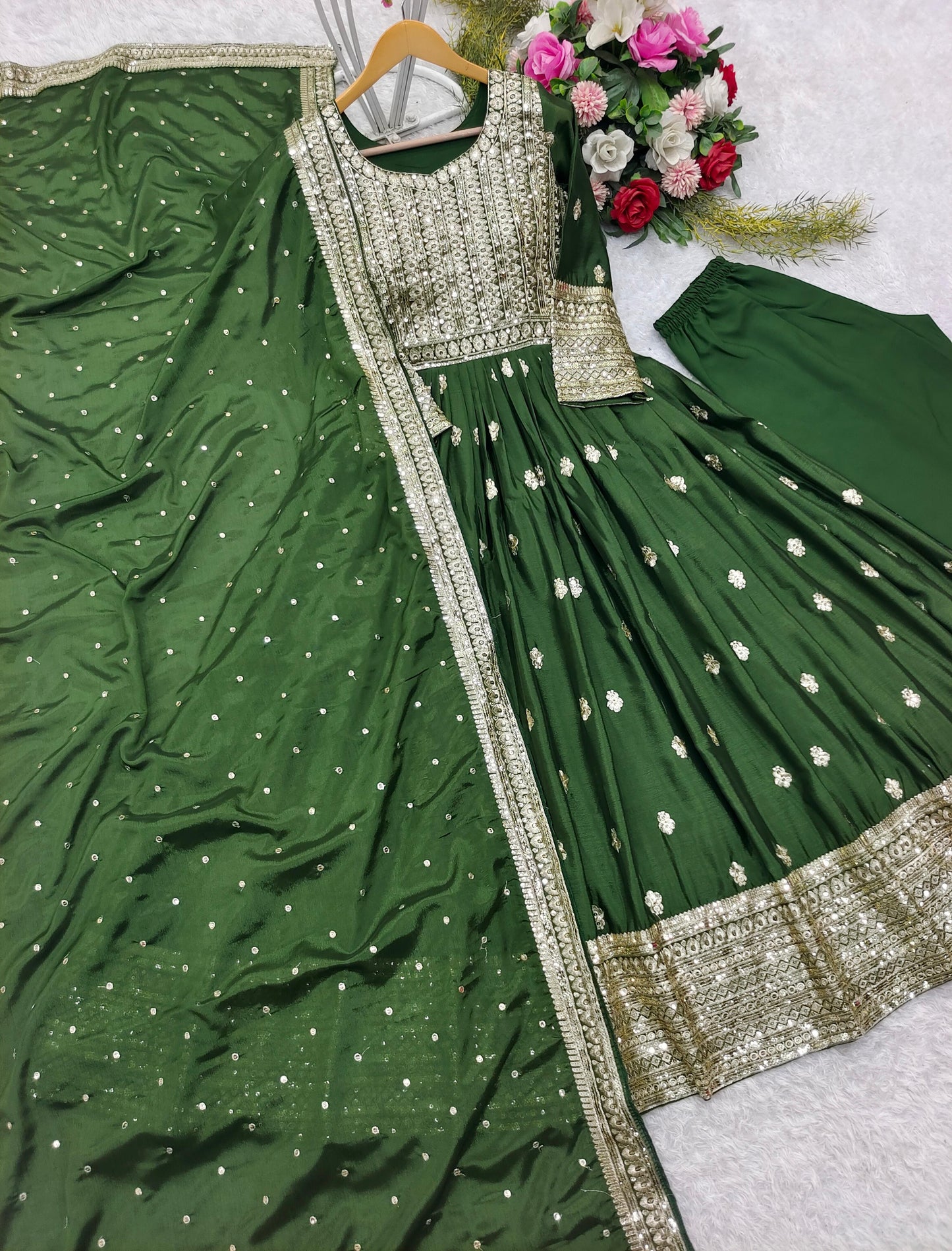 Product Image - New Mendi Rasam Gown - Pent Dupatta Set | Fully Stitched Ready To Wear
