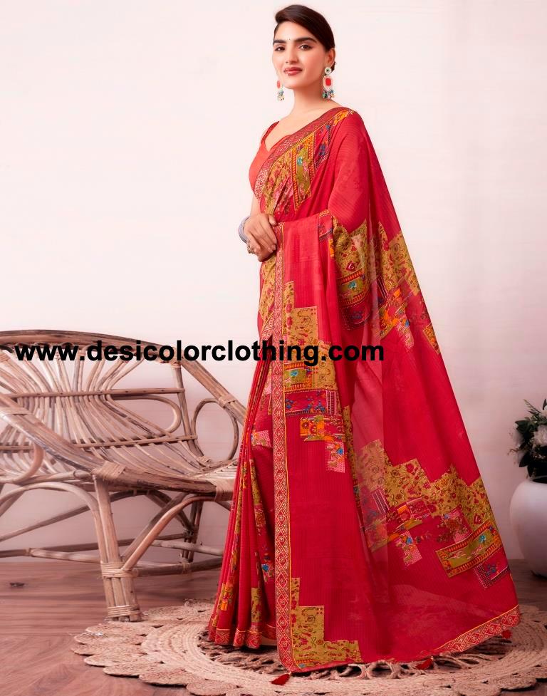 Pink Renial Printed Saree
