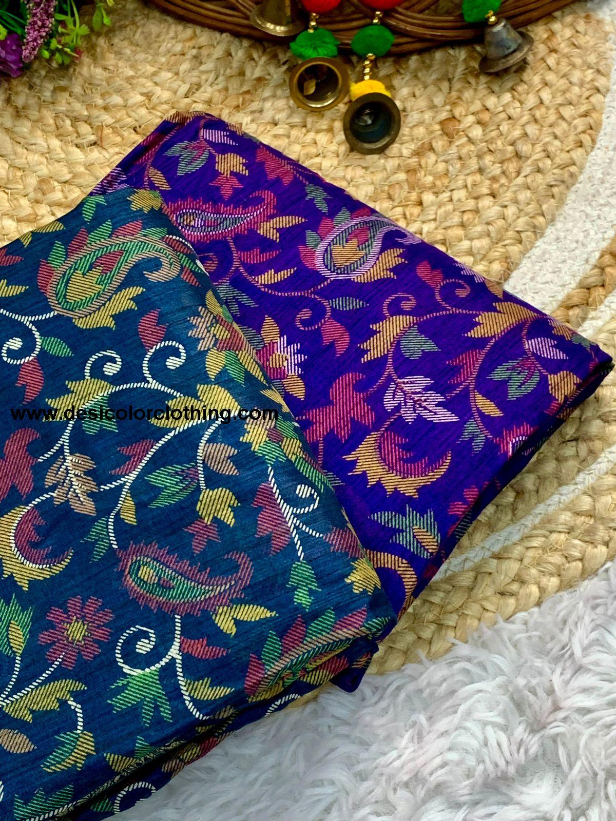 Beautiful Dola Silk Saree with Floral Design and Contrast Weaving
