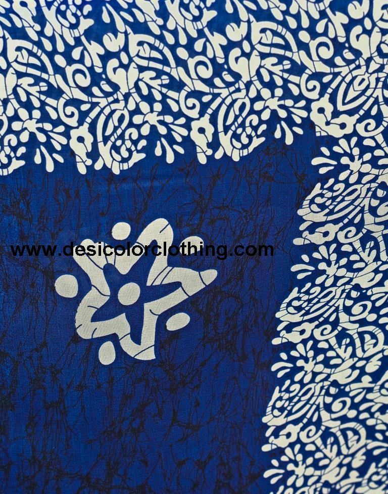 Dark Blue Silk Printed Saree