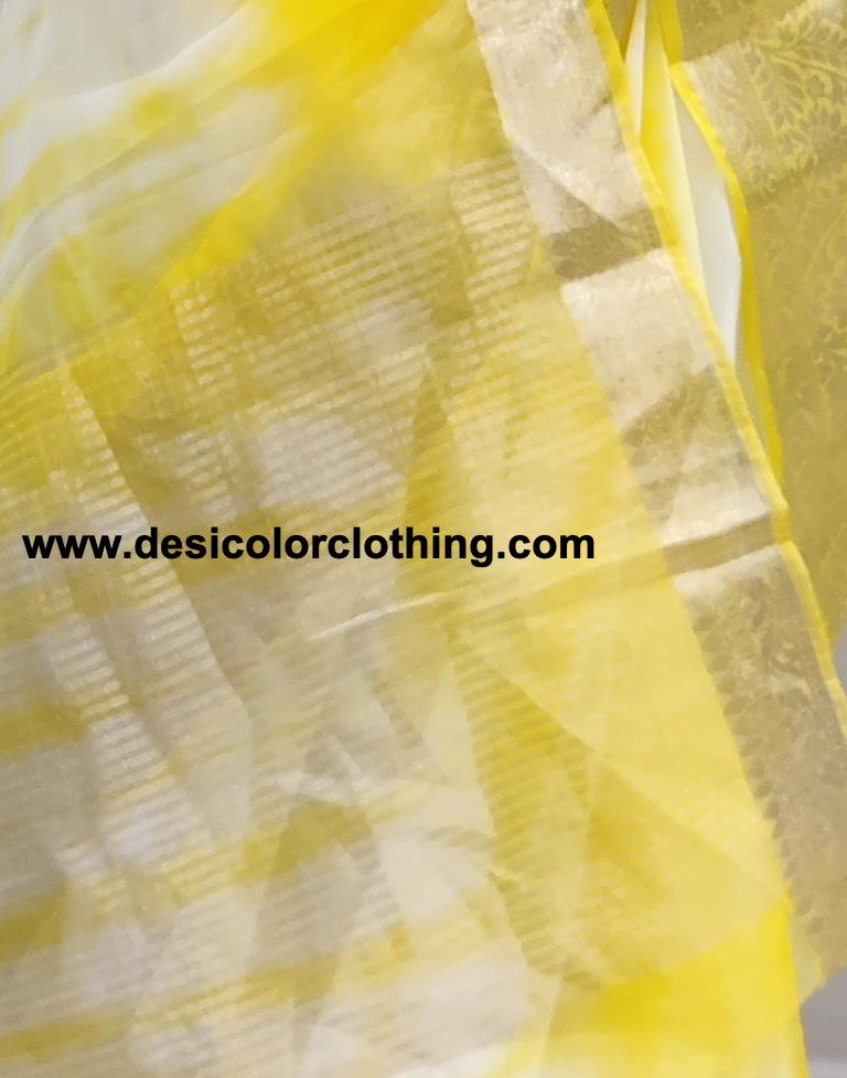 Yellow Organza Printed Saree
