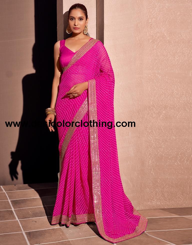 Pink Georgette Embroidery Saree
