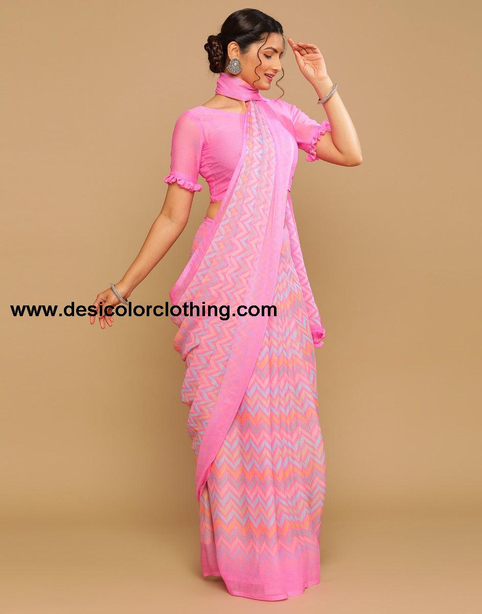 Pink Printed Saree