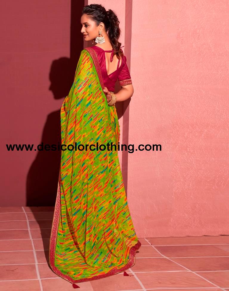Green Chiffon Printed Saree