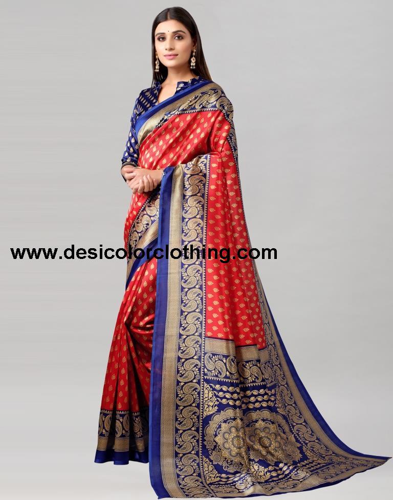 Red Printed Silk Saree