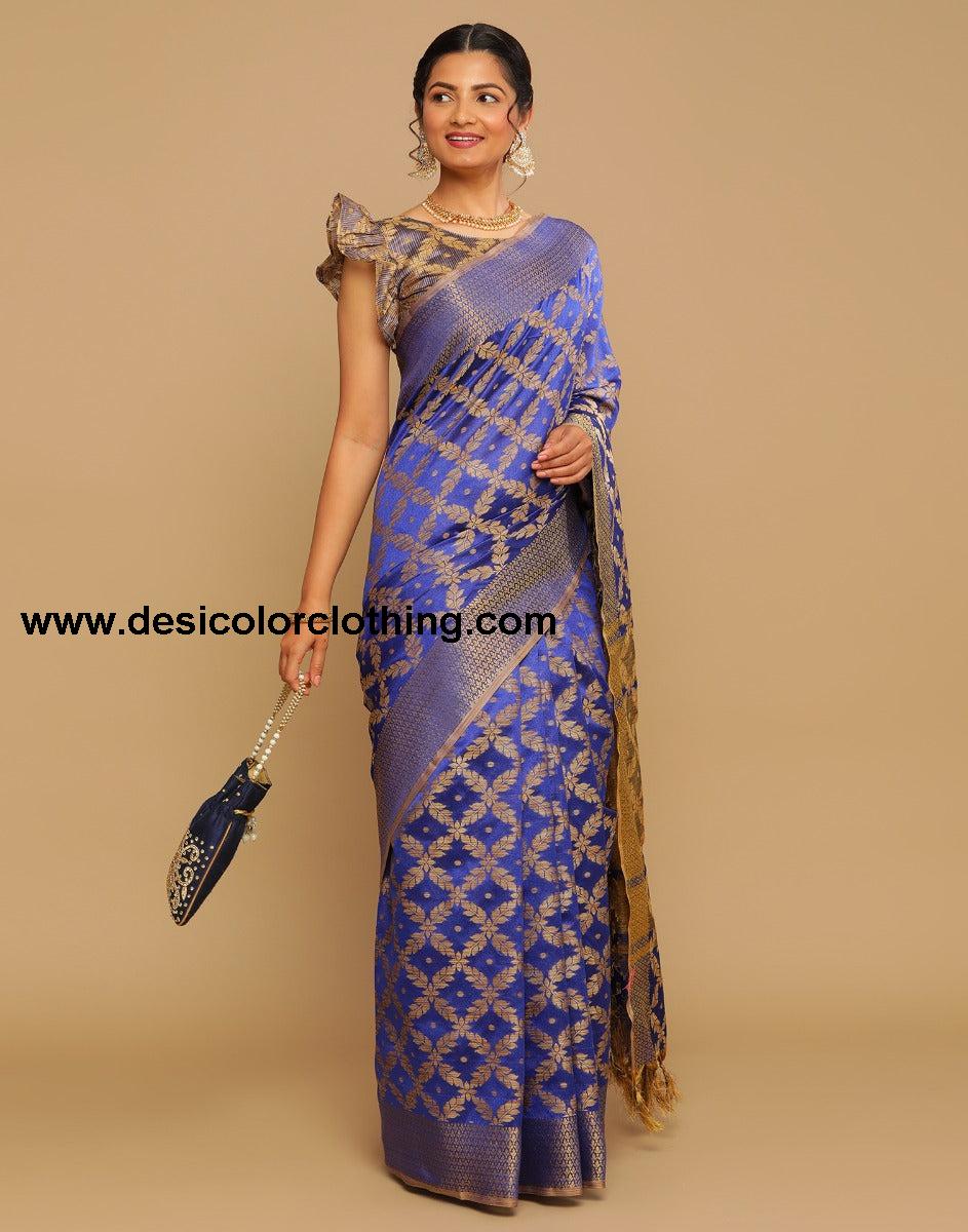 Royal Blue Coloured Banarasi Cotton Silk Saree