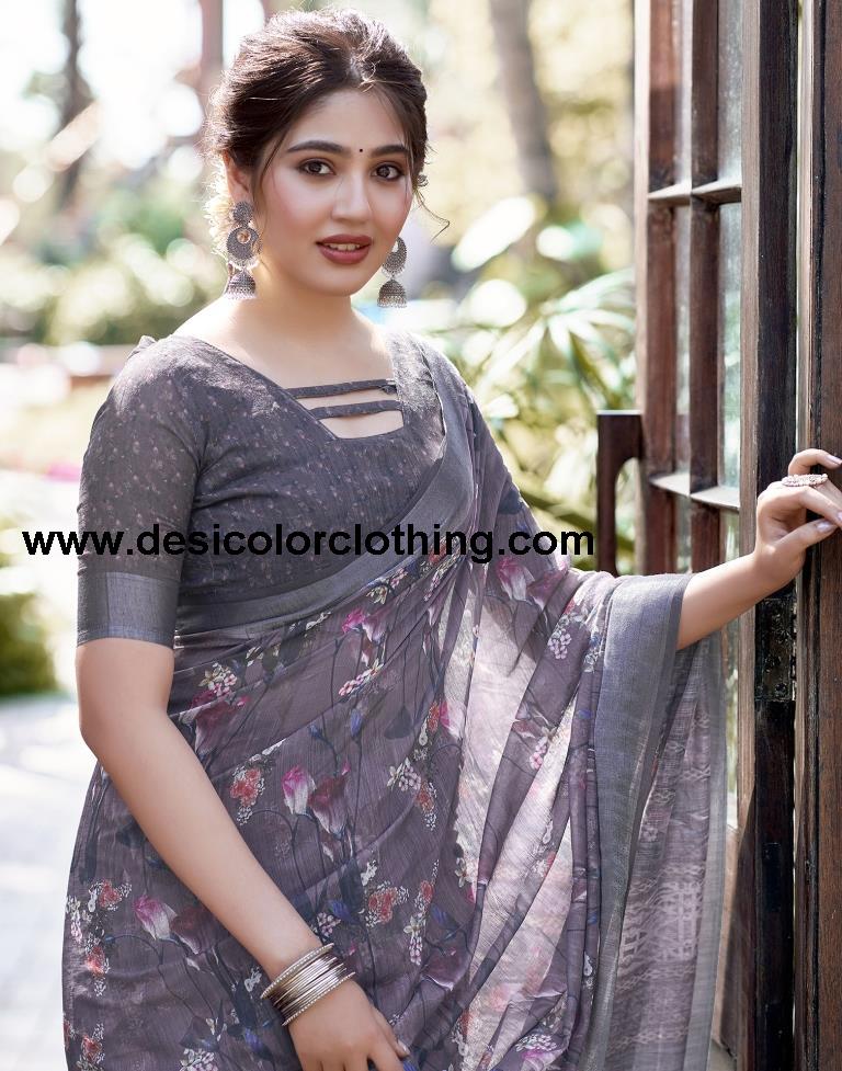 Dusty Pink Linen Printed Saree