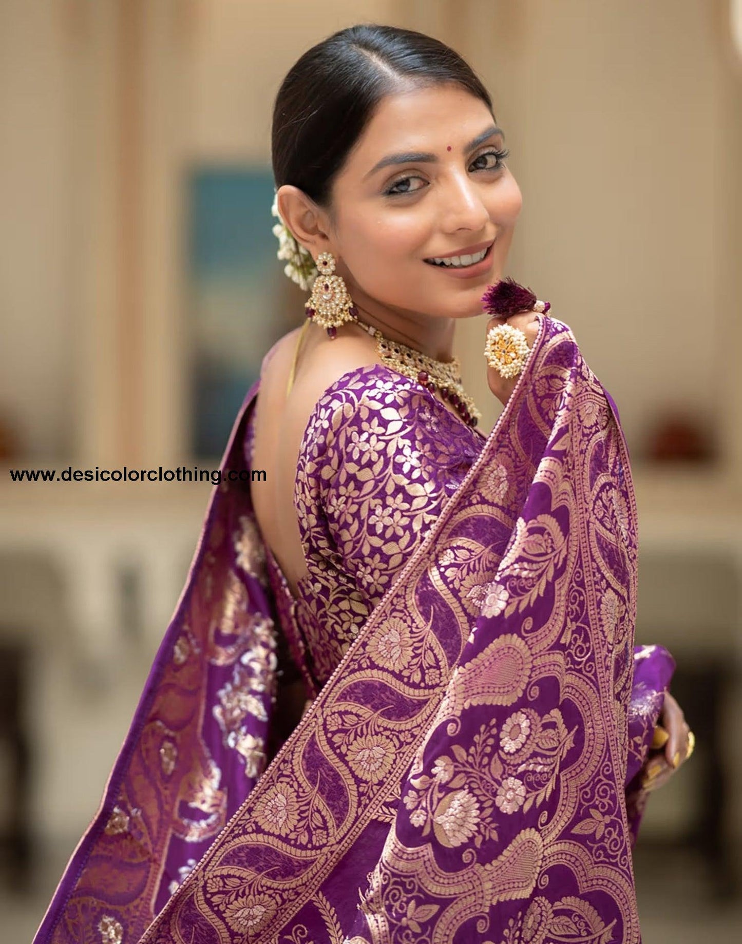 Purple Silk Plain Saree