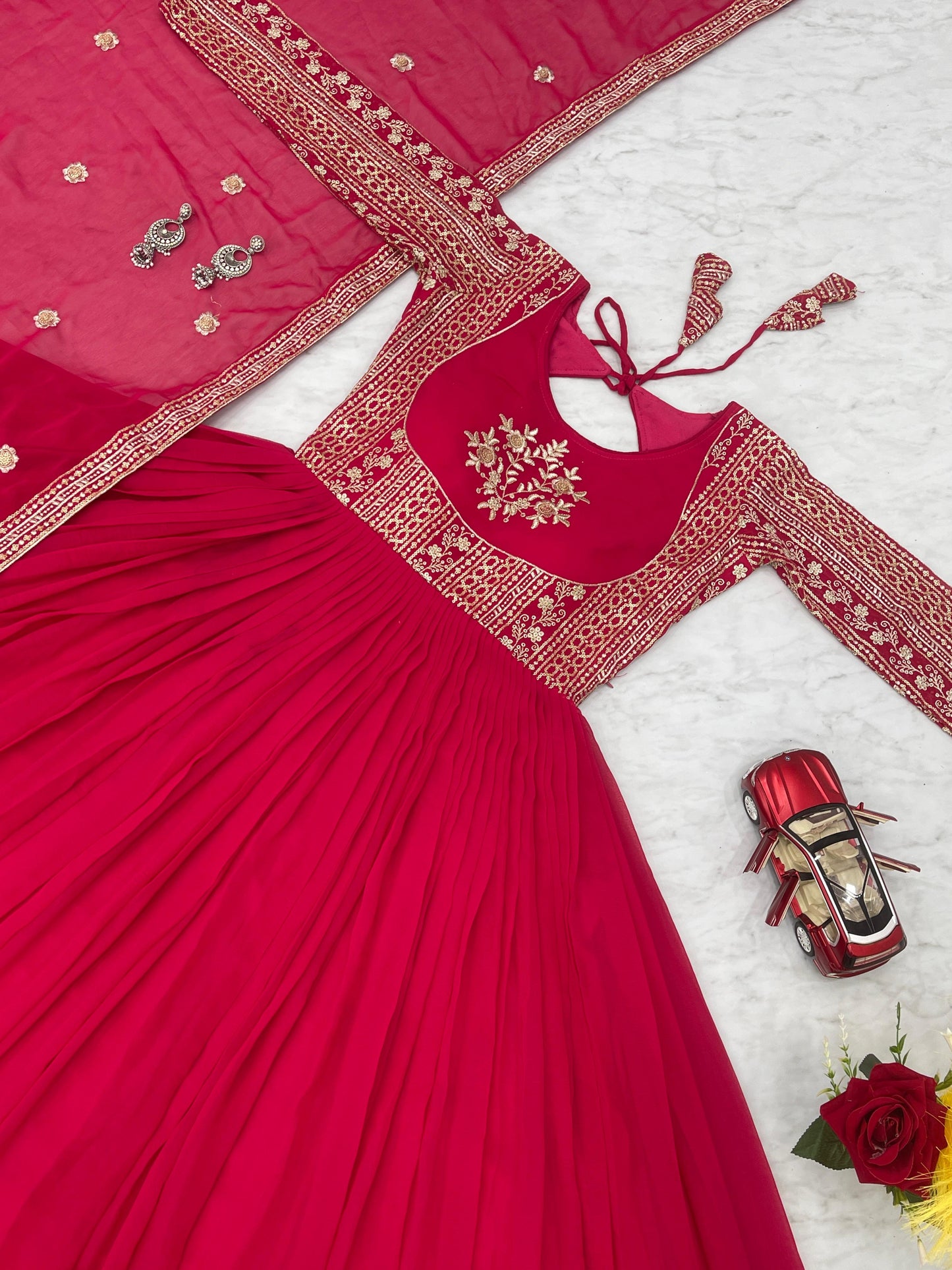 Product Image - Shree Ram Creation Festive Long Gown & Dupatta - Heavy Sequence Embroidery, Georgette Fabric