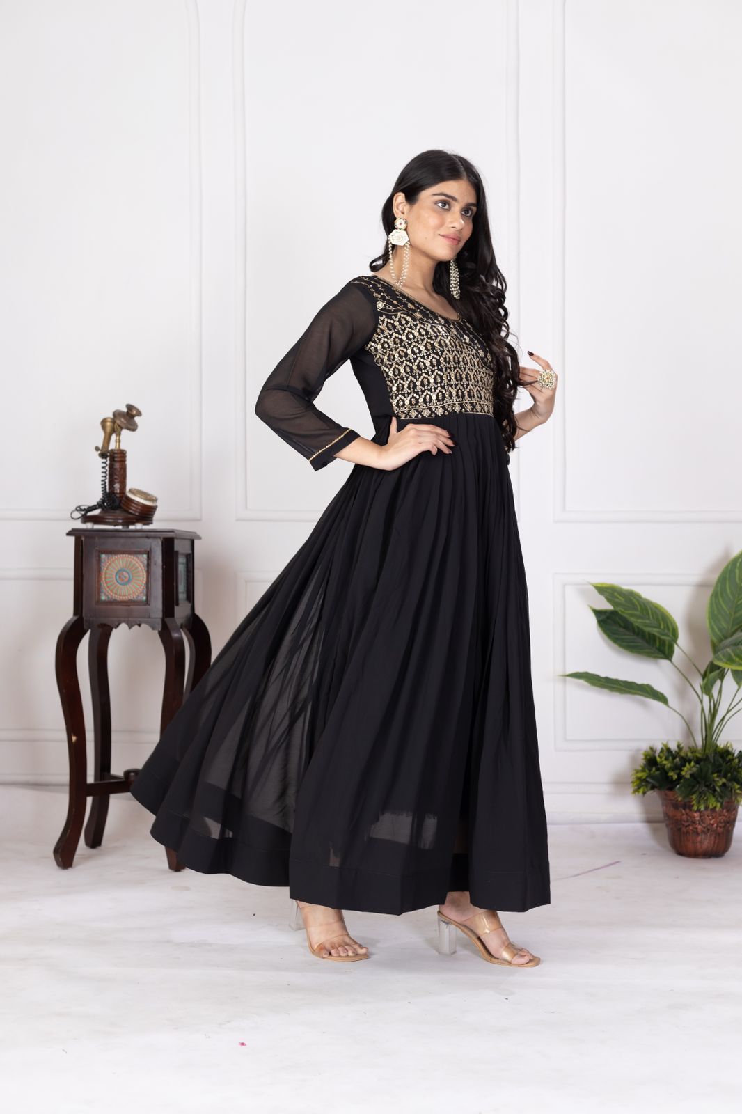 Product Image - Elegant Black Designer Gown - Sindoor