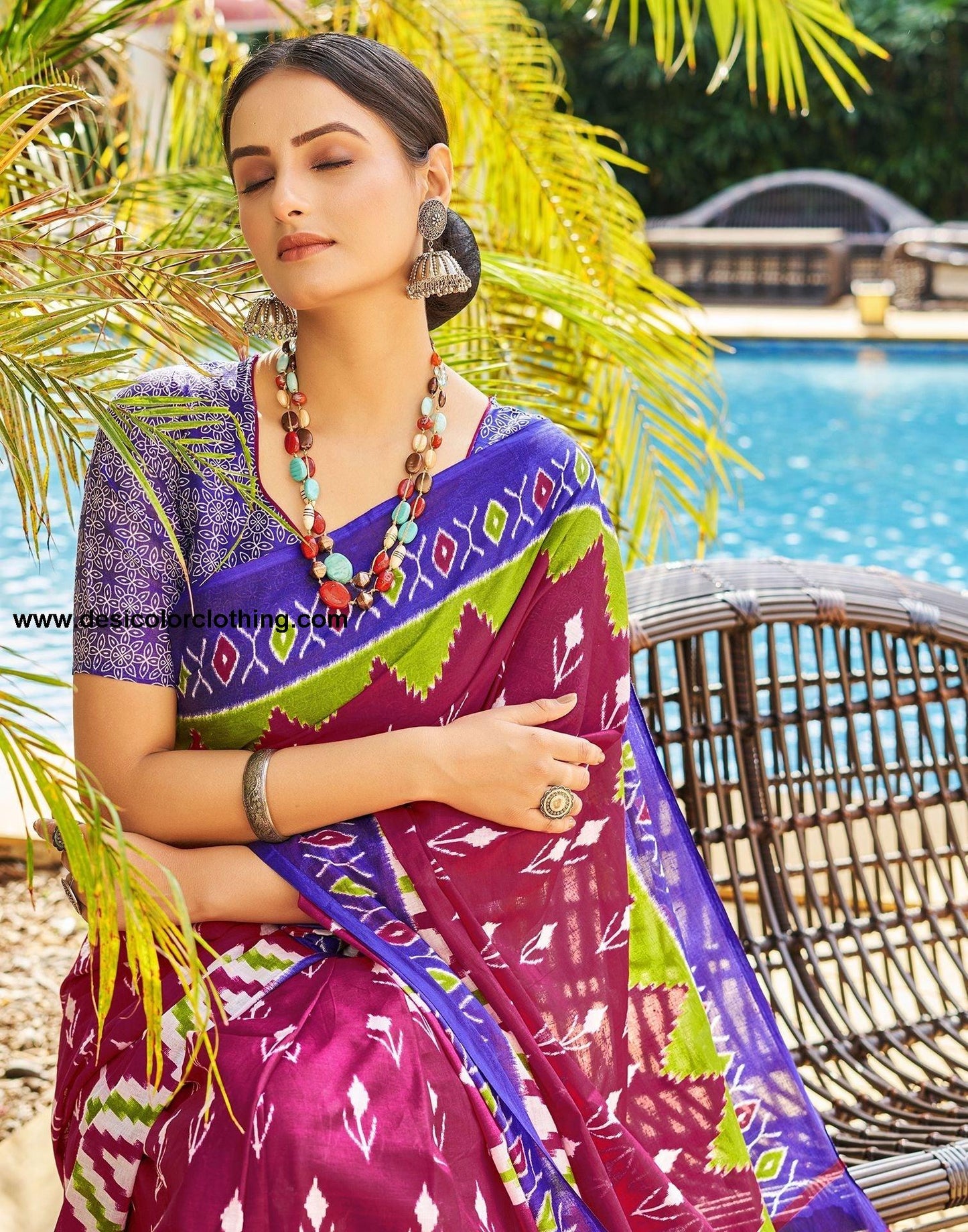 Pink Printed Cotton Pre-Draped Saree