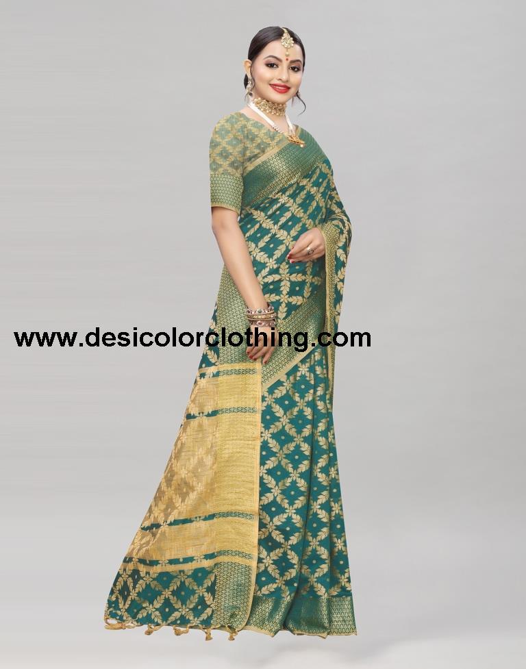 Green Coloured Banarasi Cotton Silk Saree