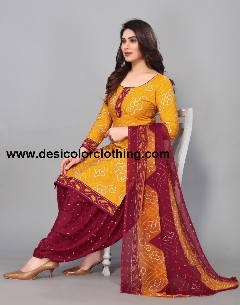 Yellow Printed Unstitched Salwar Suit Material
