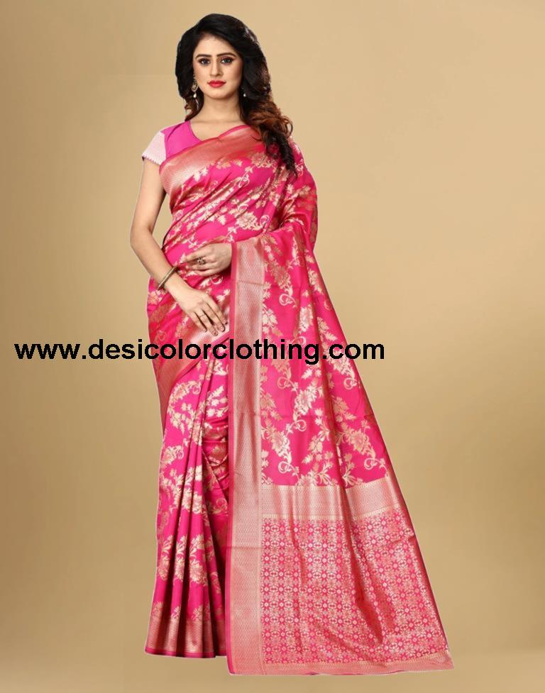 Pink Banarasi Silk Saree