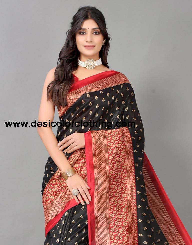 Black Printed Silk Saree