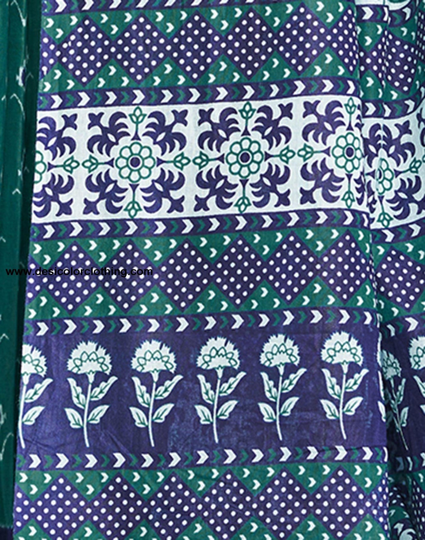 Rama Green Printed Cotton Pre-draped Saree