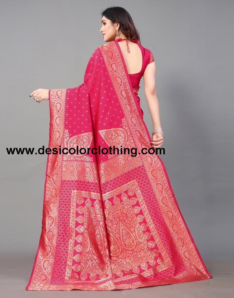 Pink And Golden Banarasi Silk Saree