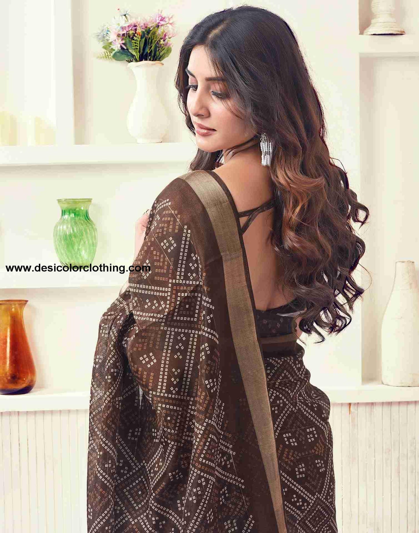 Brown Cotton Printed Saree